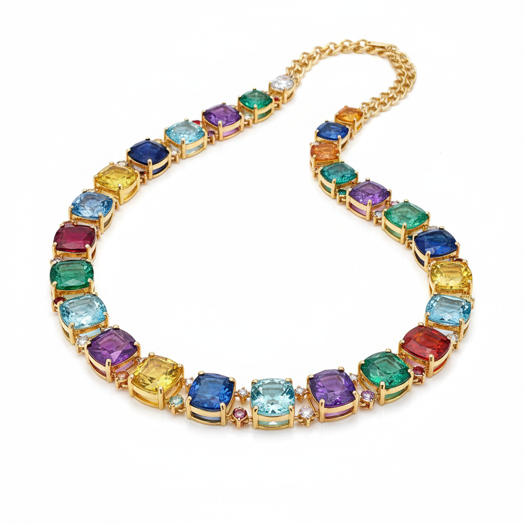Rainbow Sapphire Cascade Necklace