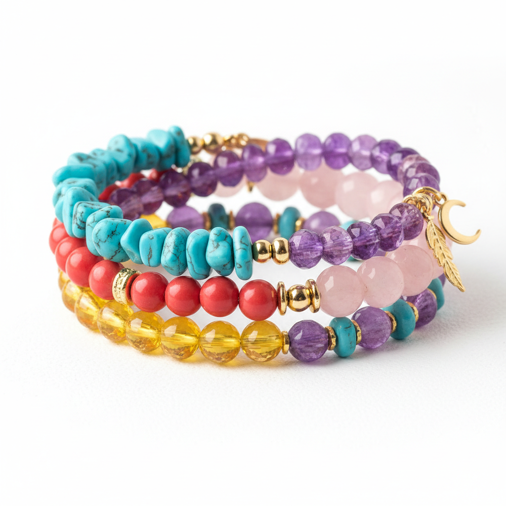 Rainbow Gemstone Stacking Bracelet Set