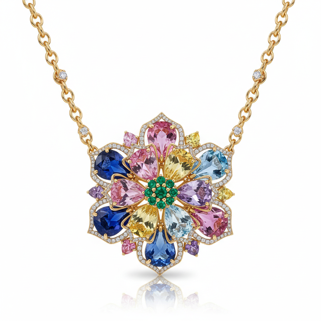 Blooming Garden Multicolor Gemstone Flower Necklace
