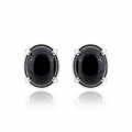 Midnight Obsidian Oval Stud Earrings
