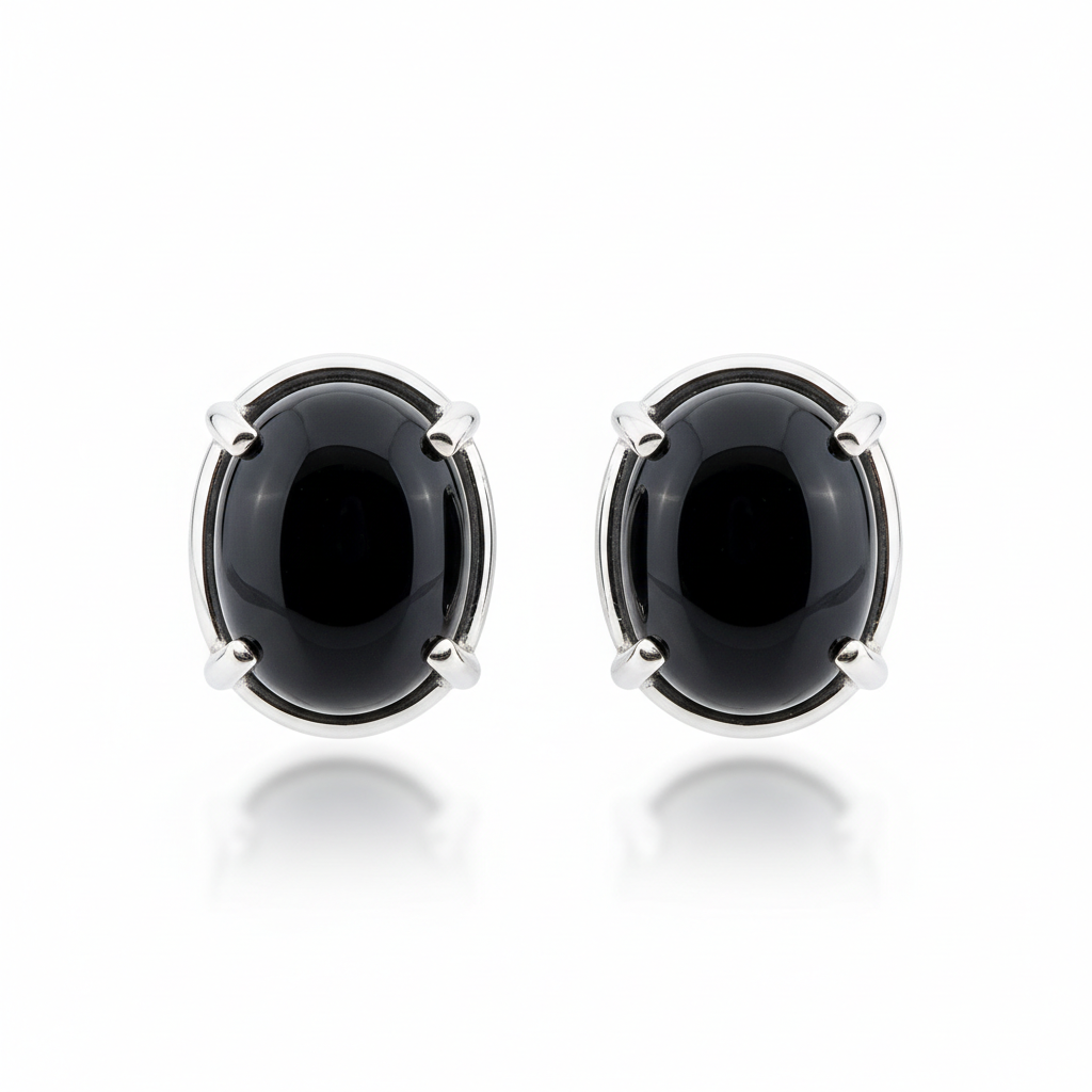 Midnight Obsidian Oval Stud Earrings