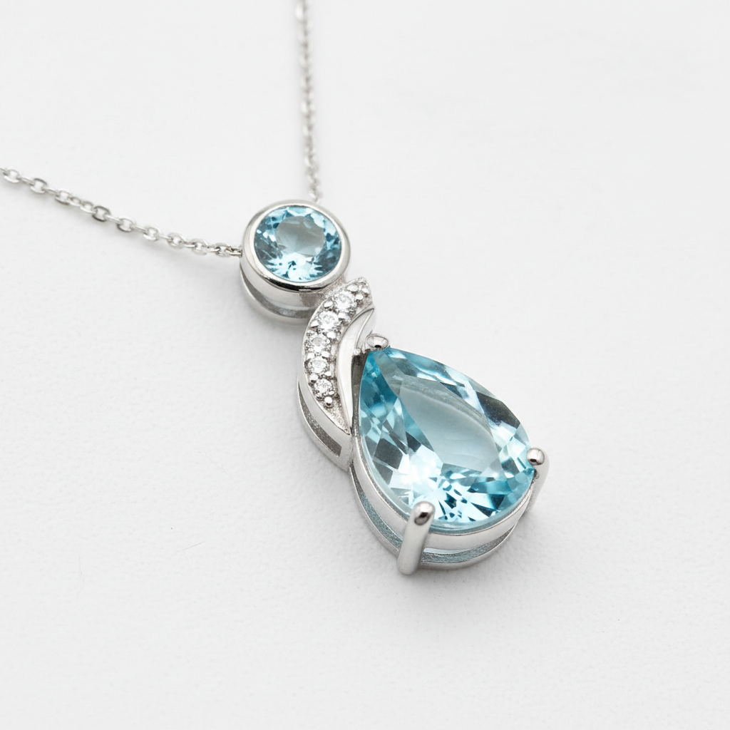 Ocean Whisper Aquamarine Pendant Necklace